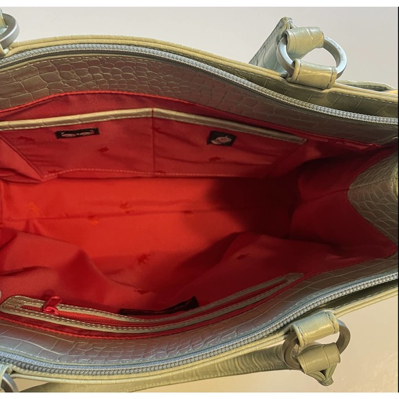 Elaine Turner Croc Embossed Satchel Womens Mint Green Leather Handbag Purse - Picture 7 of 13